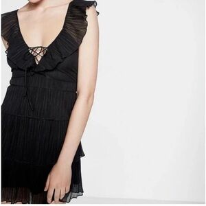 Express Black Fit and Flare Ruffle Tiered Mini Dress